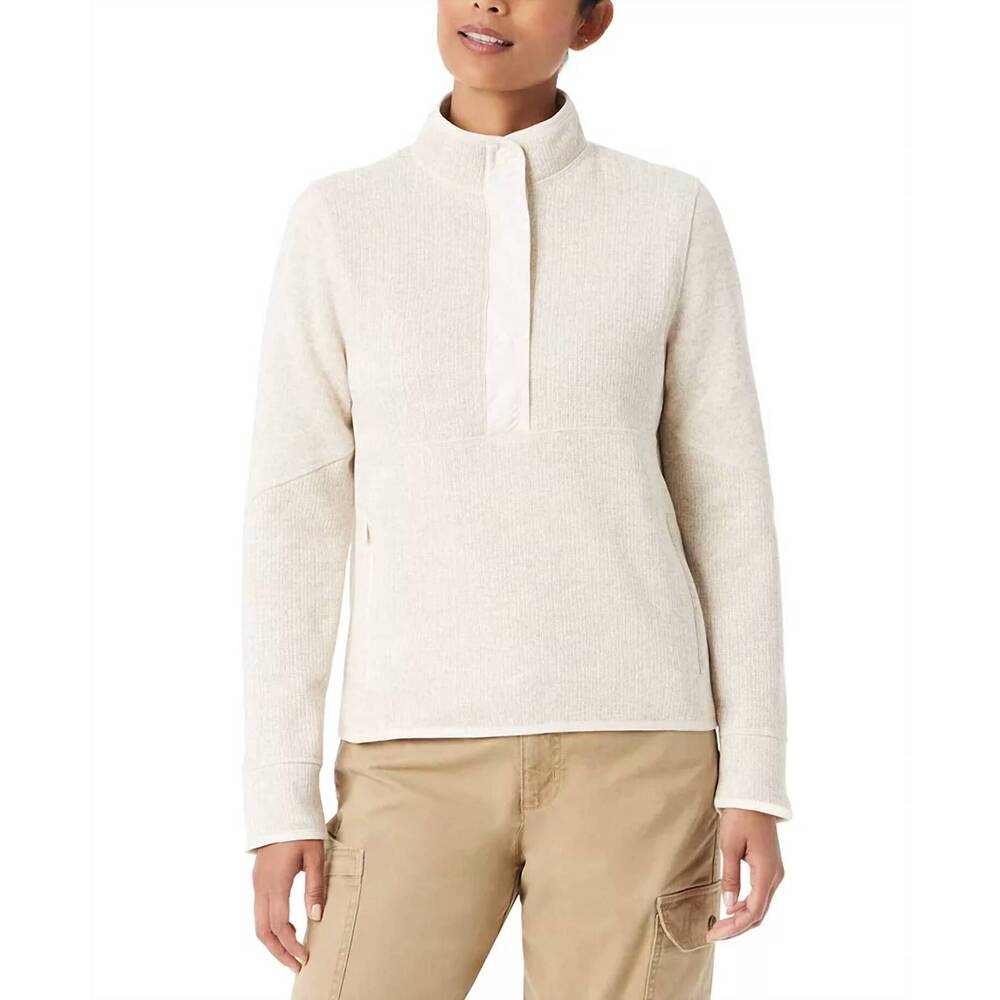 NEW BASS OUTDOOR women's mixed media mock neck sweatshirt in cream